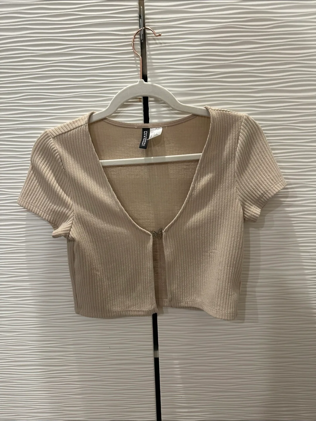H&M Beige Ribbed Crop Top thumbnail