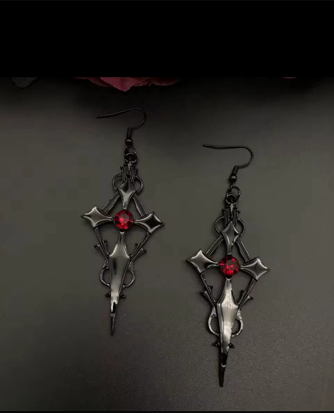 Cross Dangle Earrings - Black Gothic Style