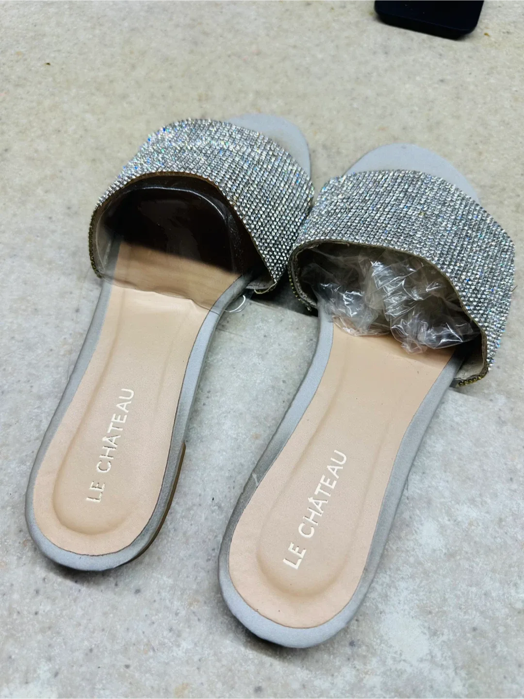 Le Chateau Silver Diamante Slides - Size 6 image indicator(6)