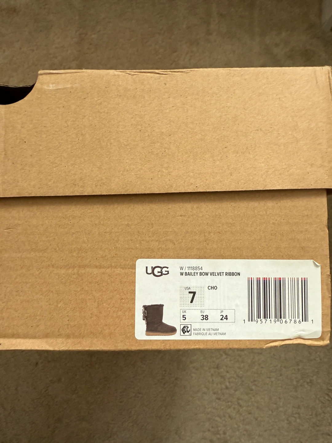 New UGG Bailey Bow Velvet Ribbon Chocolate Boot - Size 7 - photo 2