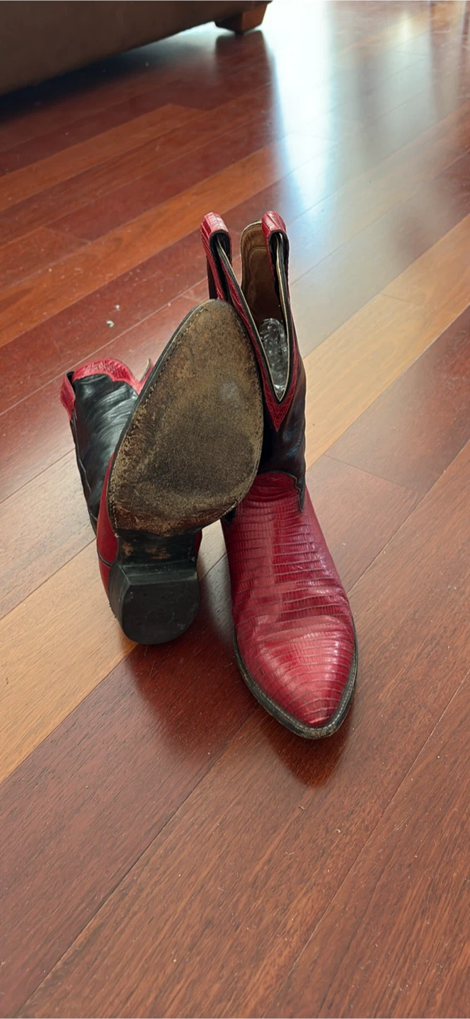 Red Lizard & Black Kangaroo Cowboy Boots - photo 2