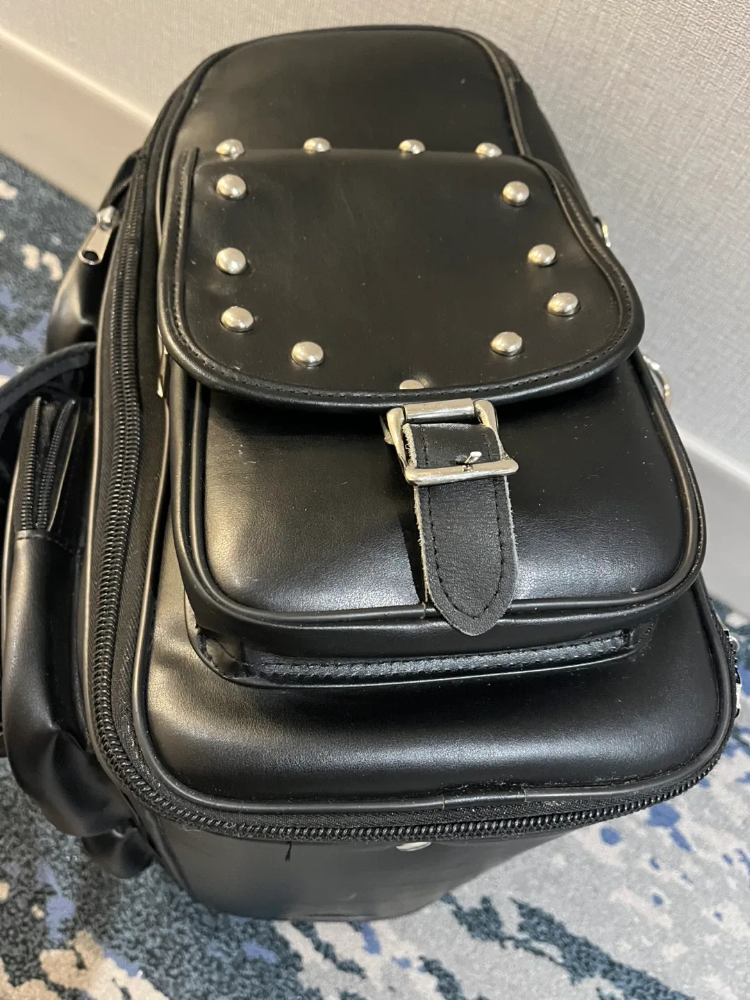 Black Studded Leather Backpack image indicator(8)