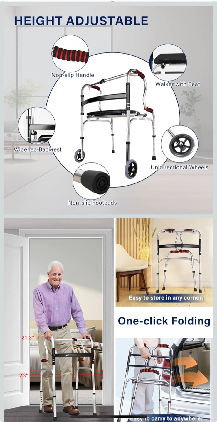 Foldable Walker for Seniors, Adjustable Height - photo 3