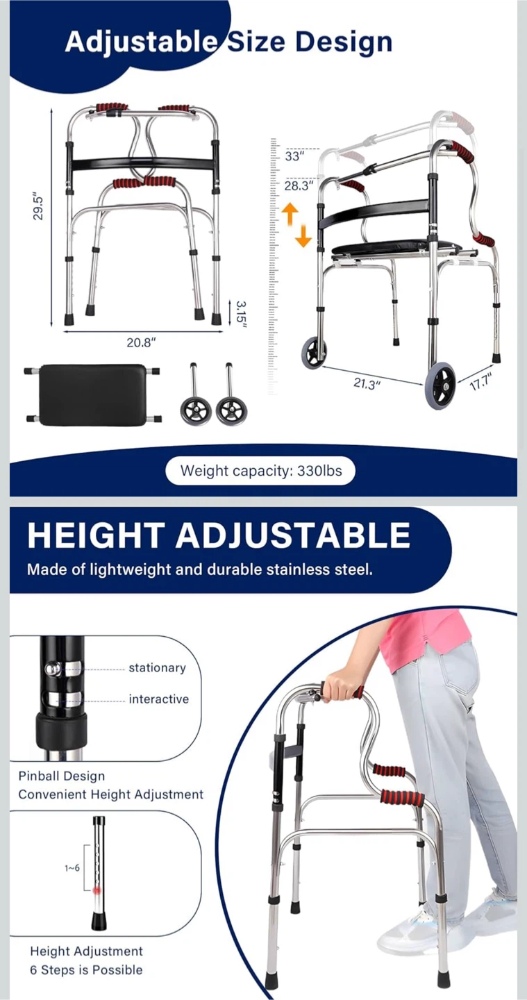 Foldable Walker for Seniors, Adjustable Height - photo 2