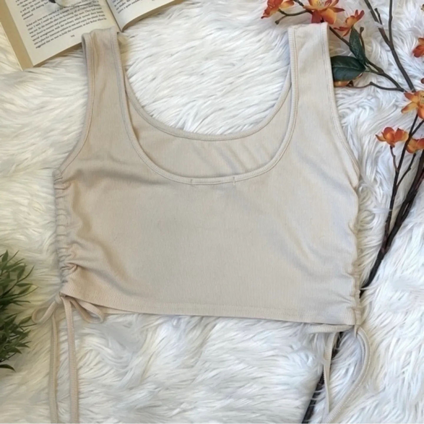 Zaful Set of 2 Ribbed Cami Cropped Tank Tops Cream Gray Sz XL image indicator(6)