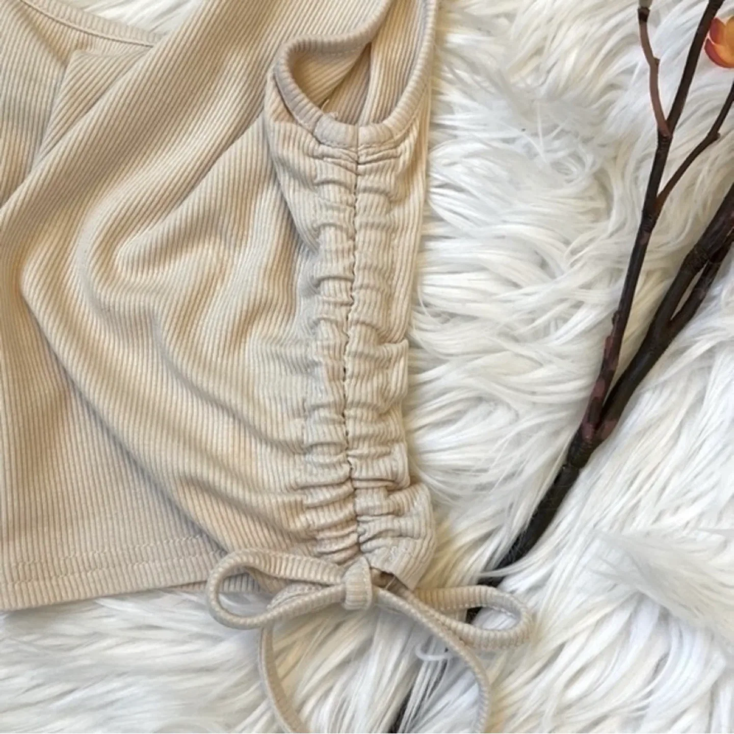 Zaful Set of 2 Ribbed Cami Cropped Tank Tops Cream Gray Sz XL image indicator(5)