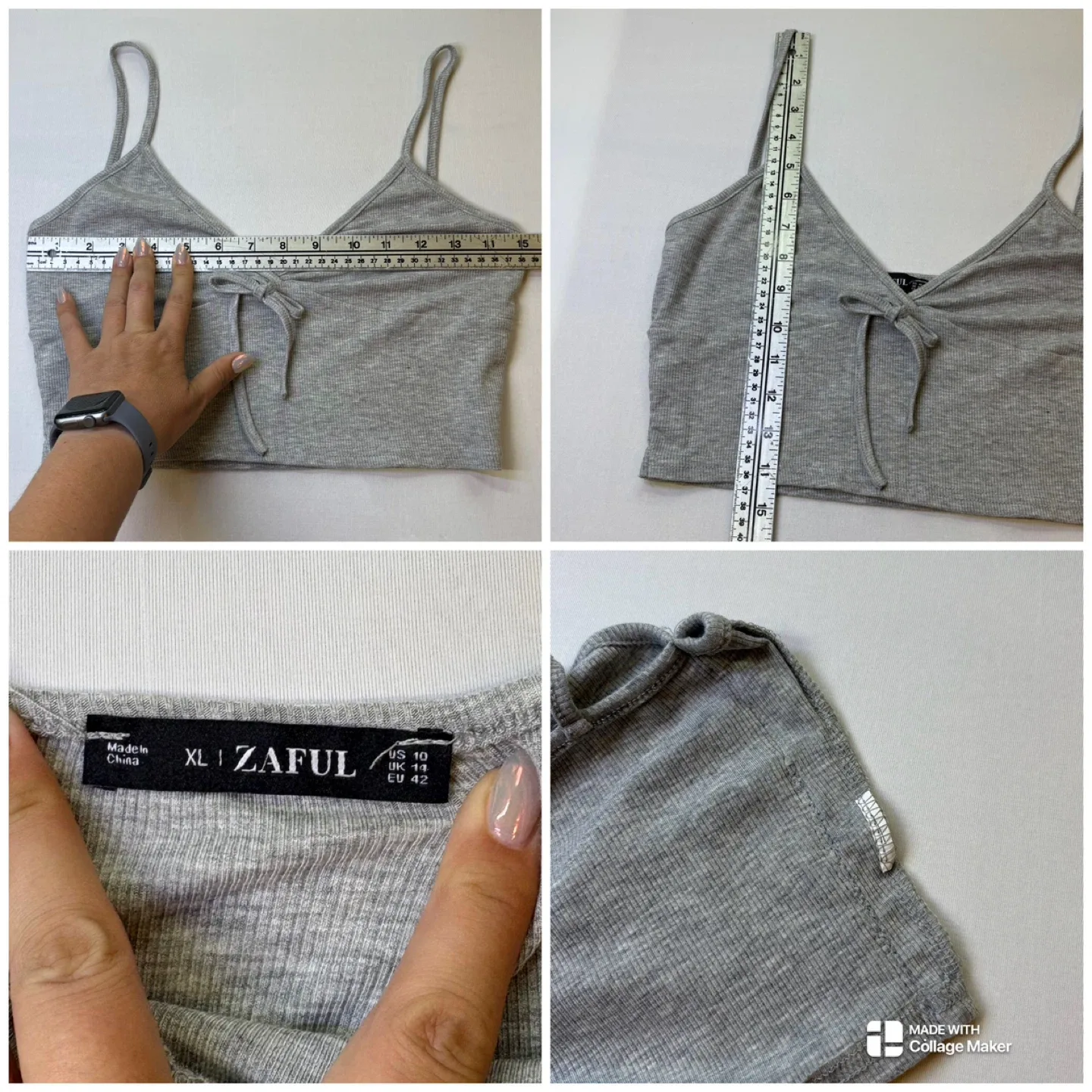 Zaful Set of 2 Ribbed Cami Cropped Tank Tops Cream Gray Sz XL image indicator(9)