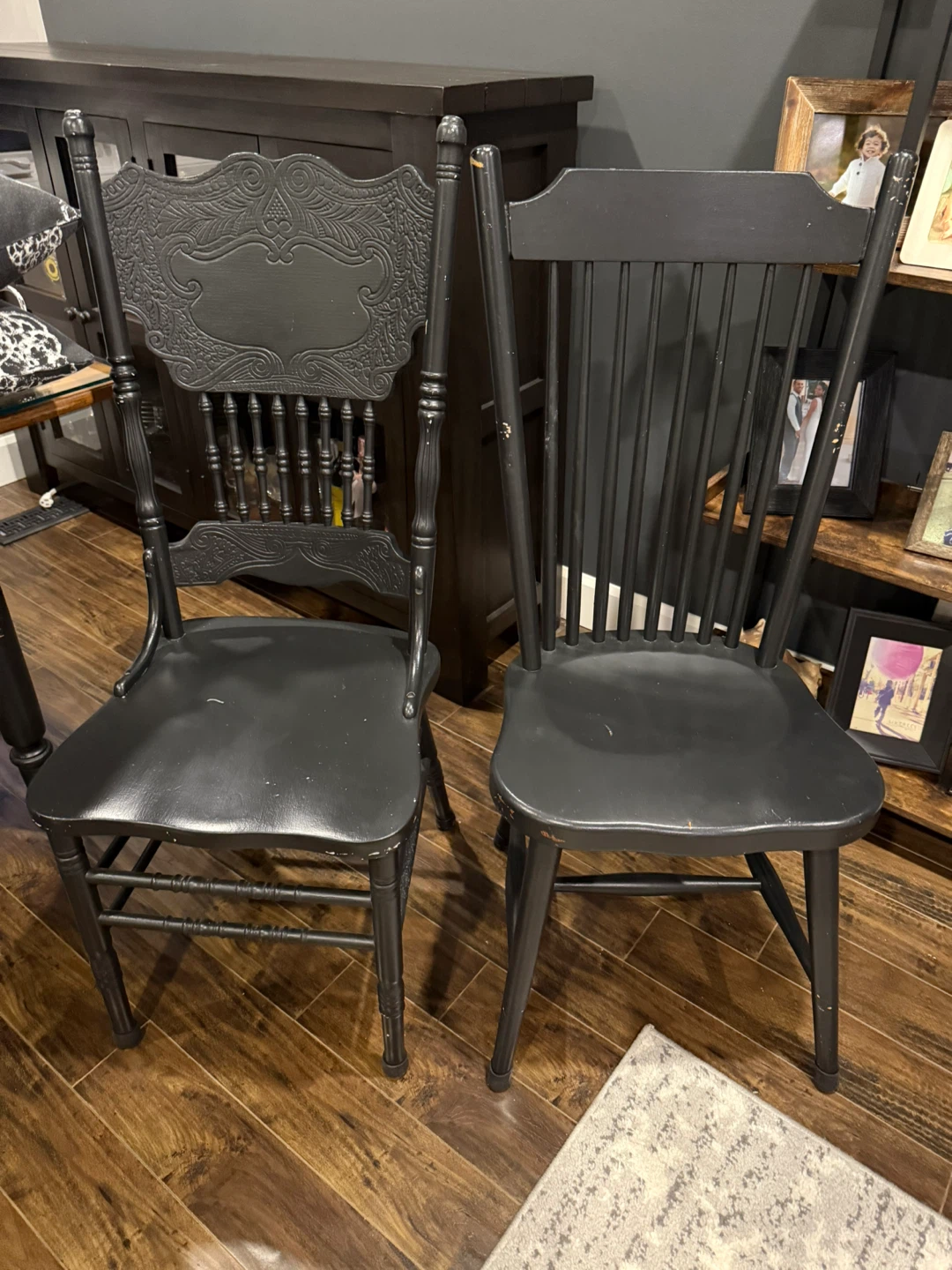 Four  Black Painted Wooden Chairs