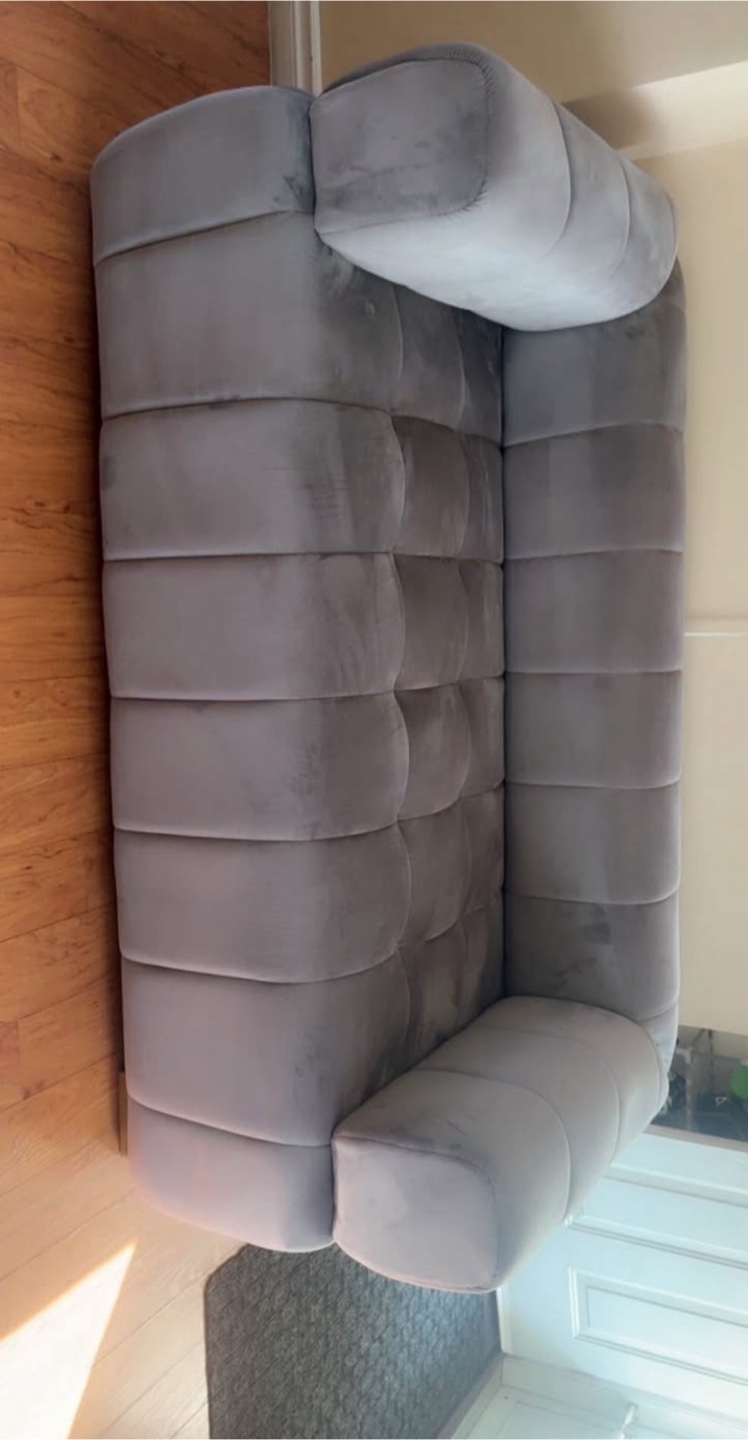 Grey Velvet Sofa with Cushions