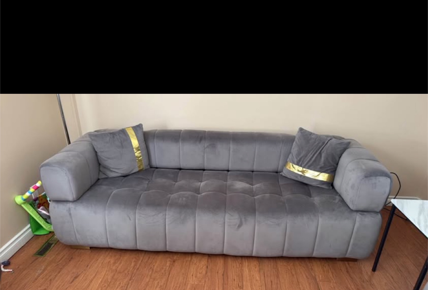 Grey Velvet Sofa with Cushions - photo 2