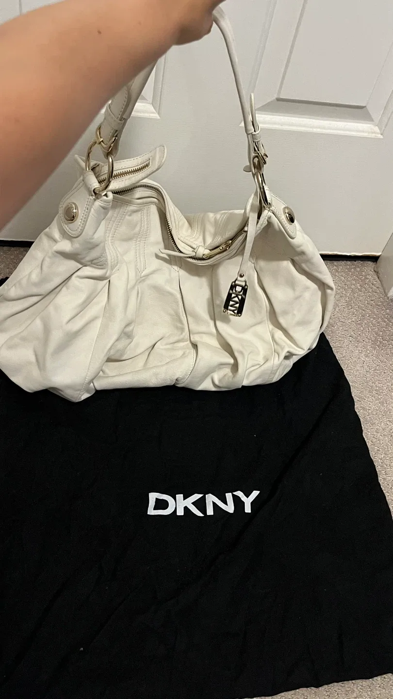 DKNY Cream Leather Hobo Bag thumbnail