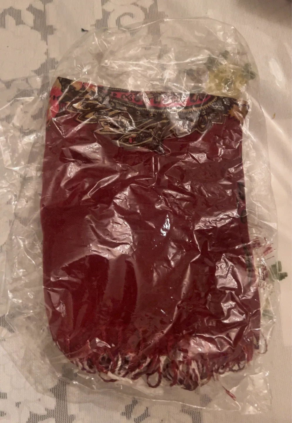 Red Floral Scarf with Fringe image indicator(2)