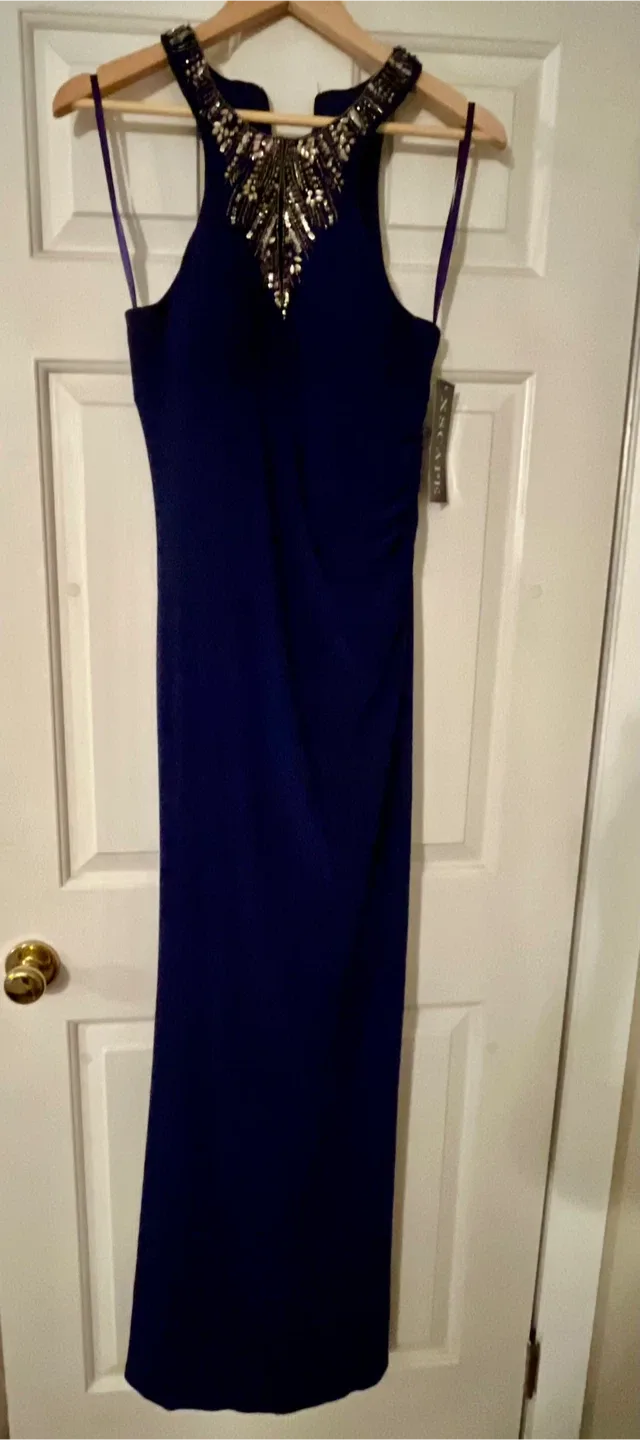 Xscape Navy Blue Beaded  Gown - Size 6 thumbnail