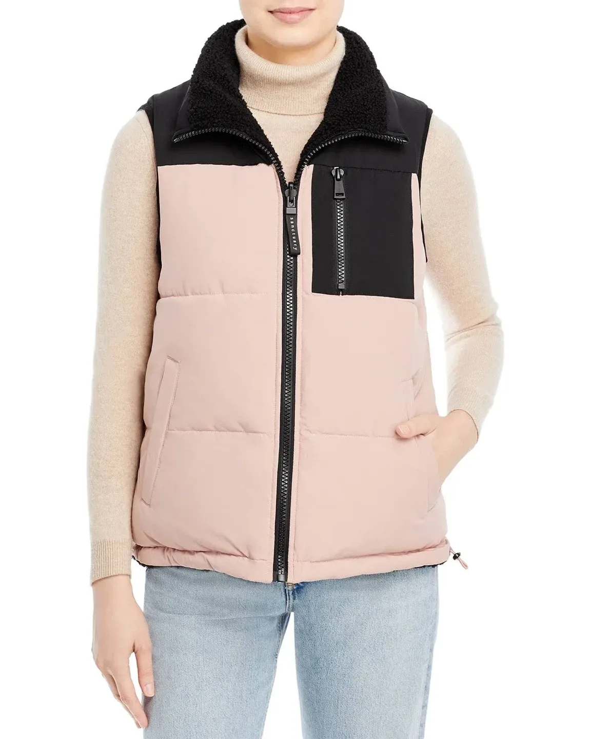 Sanctuary Womens Sherpa Quilted Reversible Colorblock Vest thumbnail