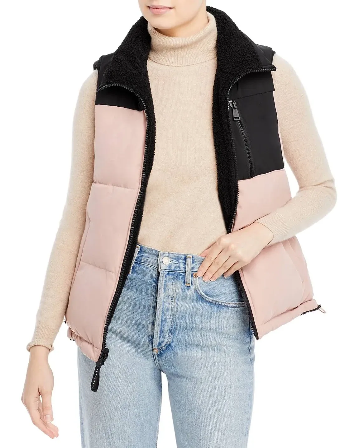 Sanctuary Womens Sherpa Quilted Reversible Colorblock Vest image indicator(3)