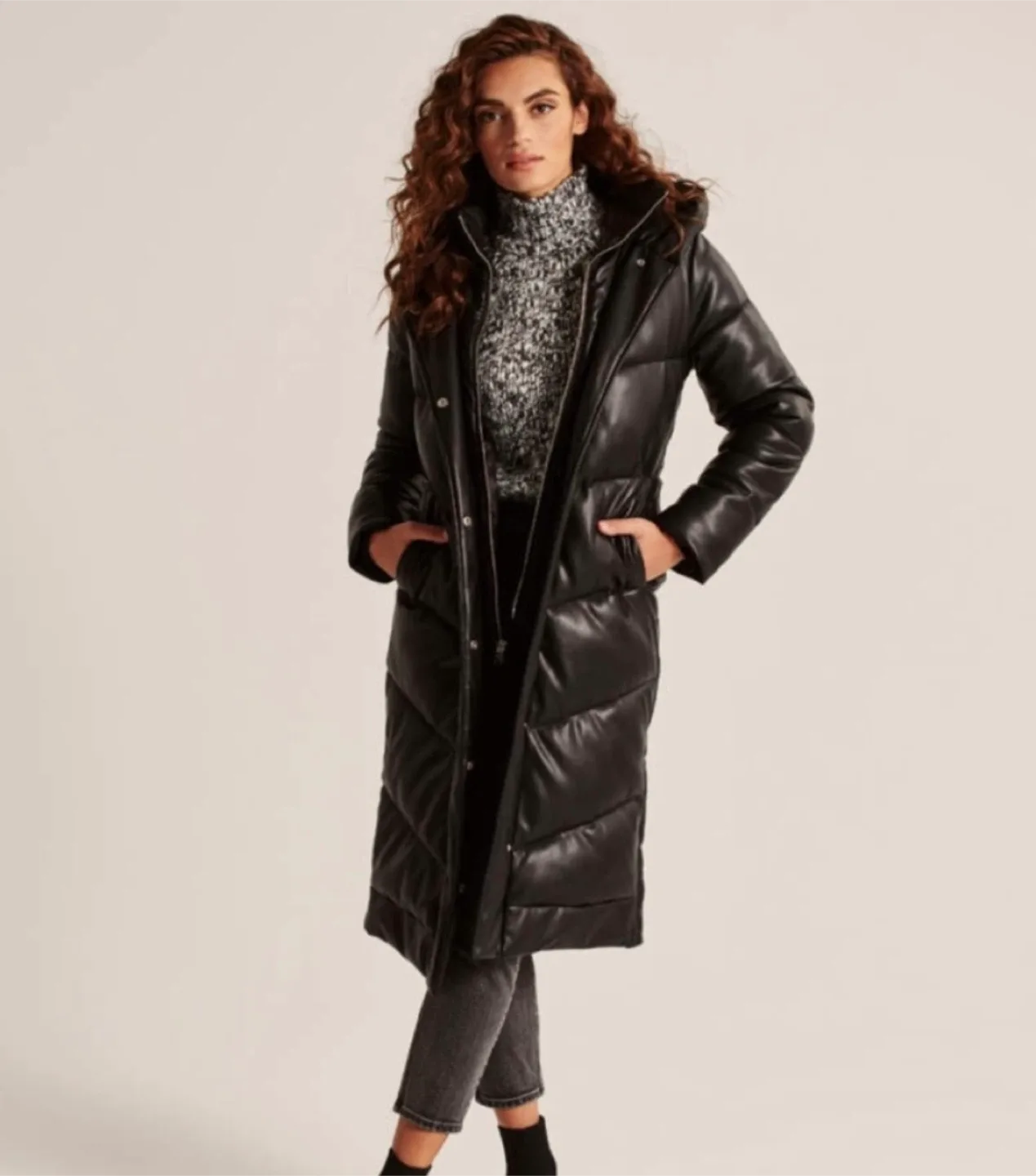 Abercrombie & Fitch Vegan Leather Ultra Long Puffer thumbnail
