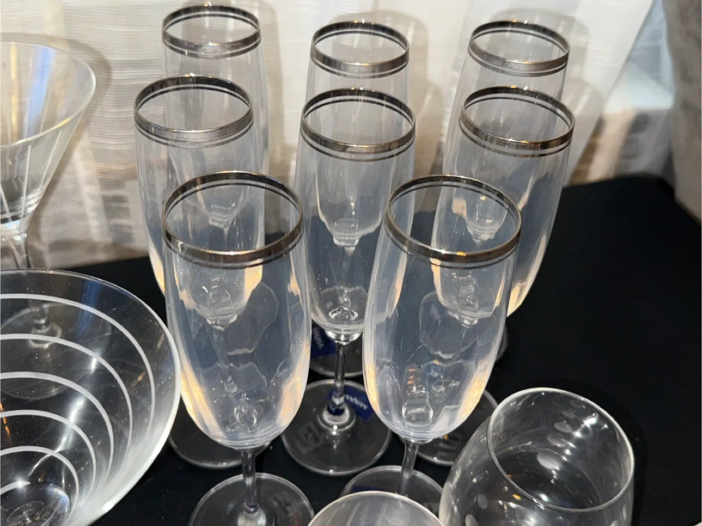 Mikasa Silver Rim bundle of wine /water / champagne glasses image indicator(2)