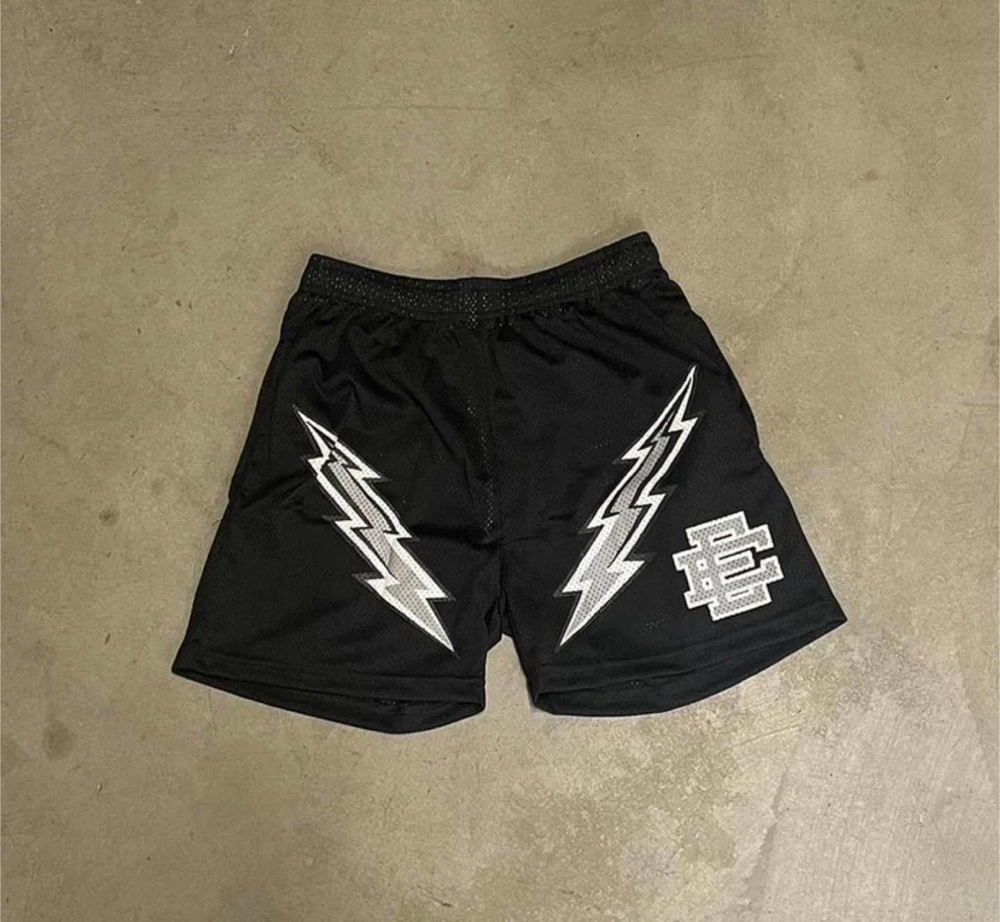Eric Emanuel Black Lightning Bolt Mesh Shorts