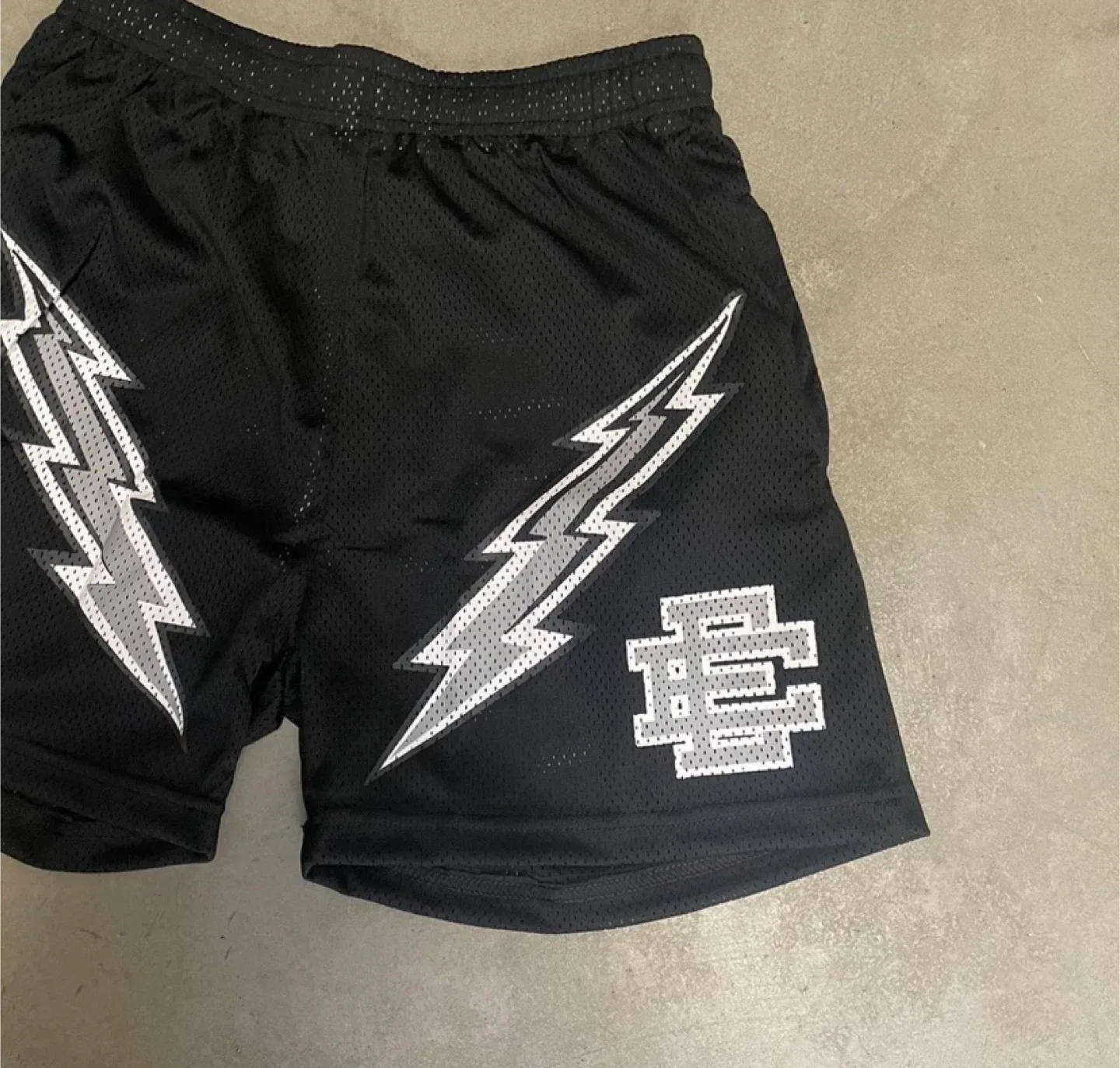 Eric Emanuel Black Lightning Bolt Mesh Shorts image indicator(2)