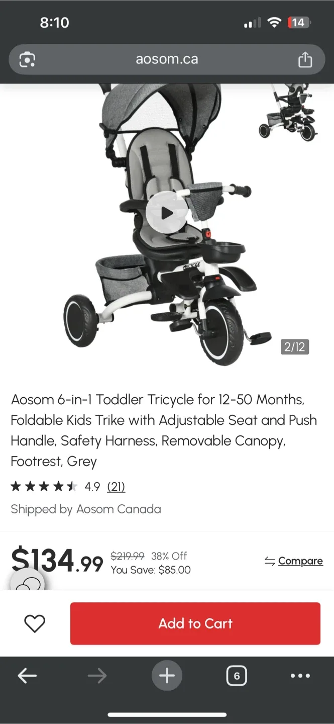 Like New aosom Tricycle for Toddlers image indicator(7)