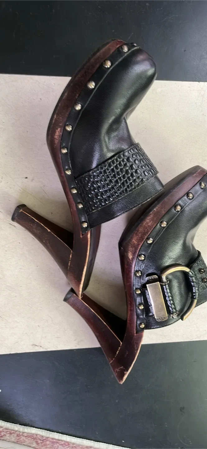 Hilary Radley Black Leather Clogs, Size 8 thumbnail
