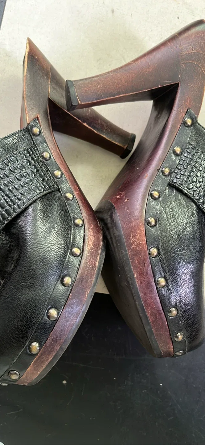 Hilary Radley Black Leather Clogs, Size 8 image indicator(2)