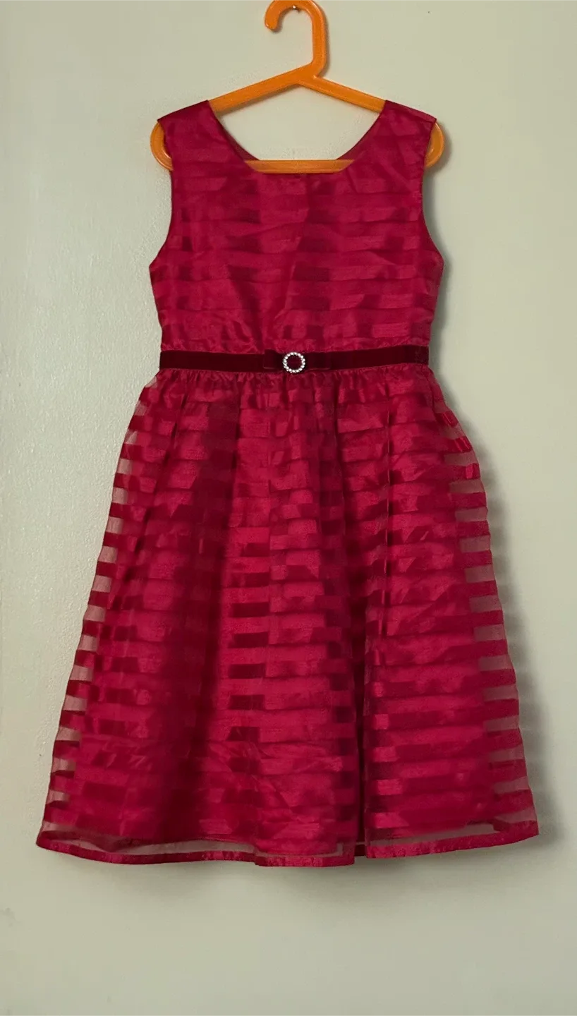 Pretty red striped girls dress thumbnail