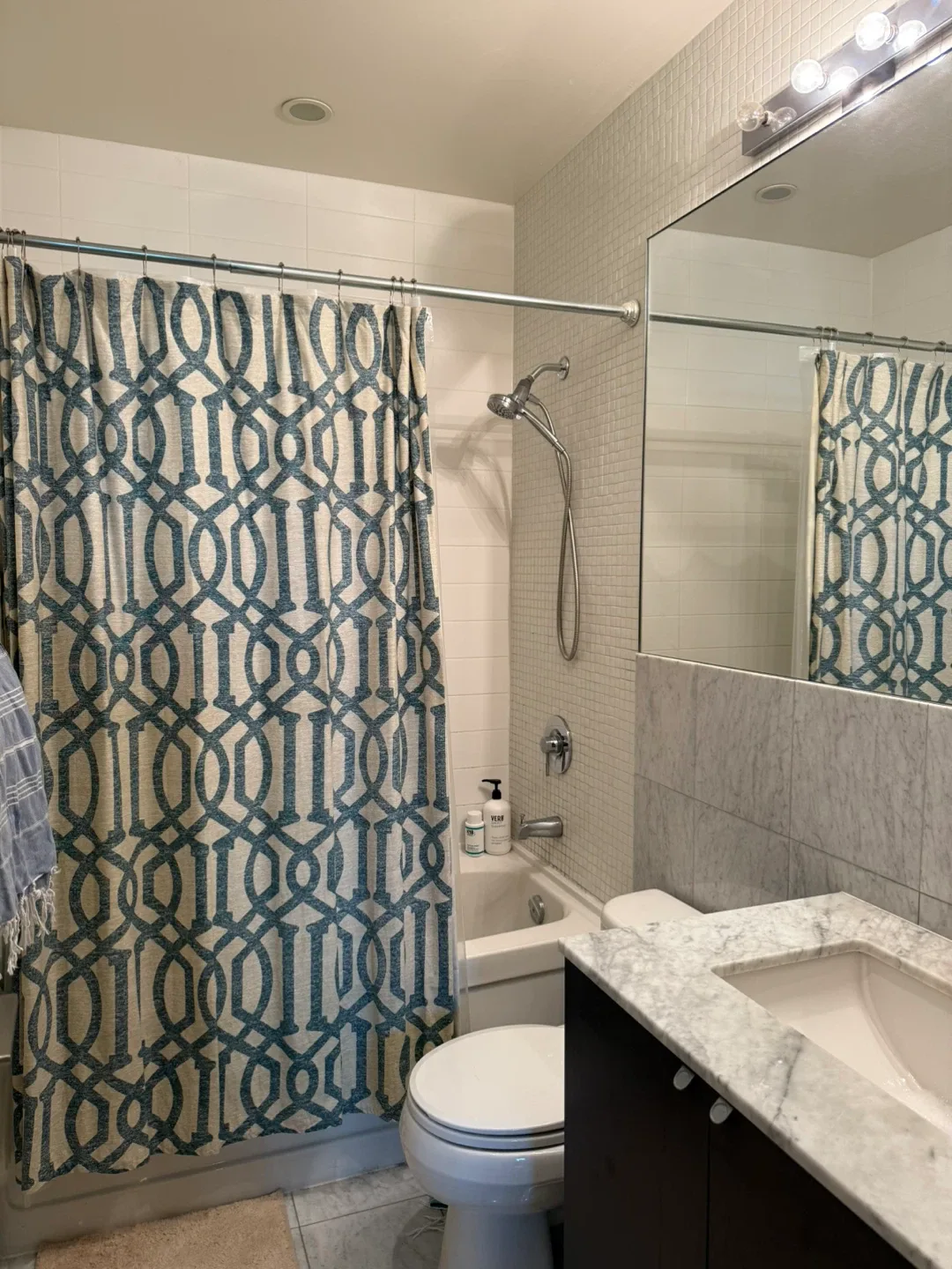 Patterned Shower Curtain - Blue/Beige thumbnail
