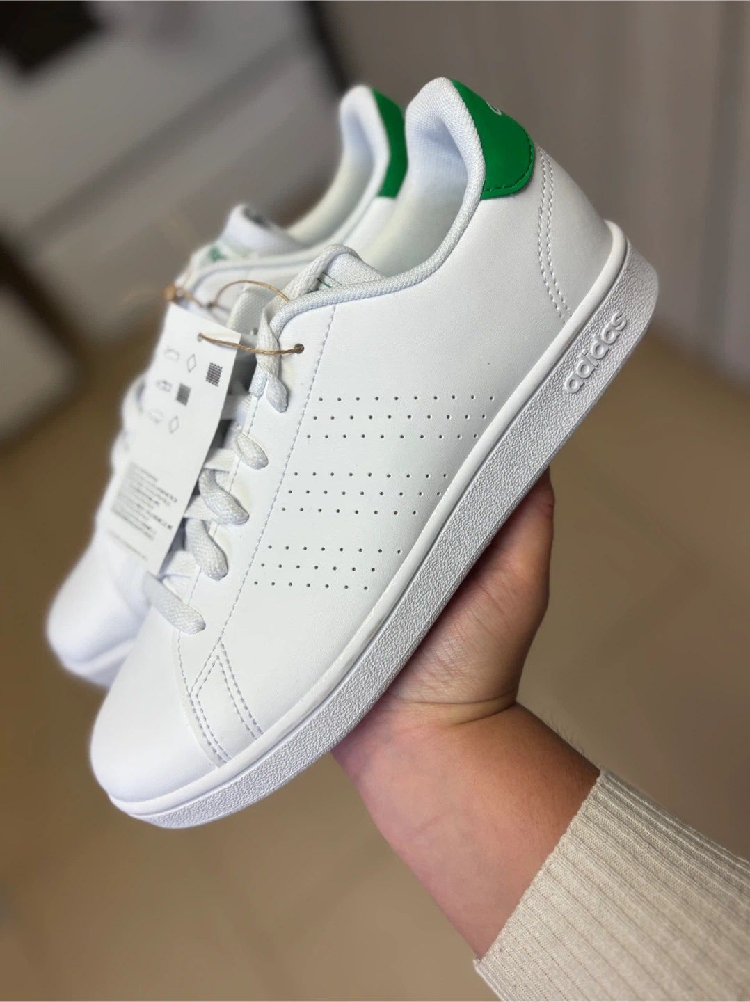 Adidas Advantage K White/Green Sneakers - Size youth 5