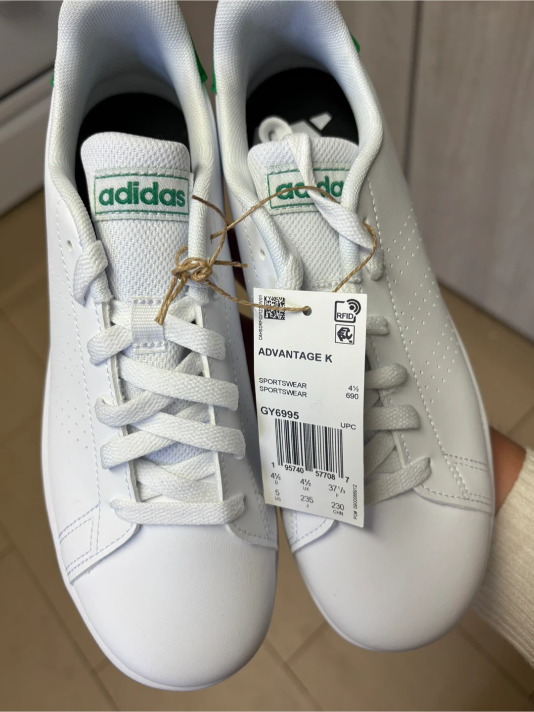 Adidas Advantage K White/Green Sneakers - Size youth 5 - photo 2