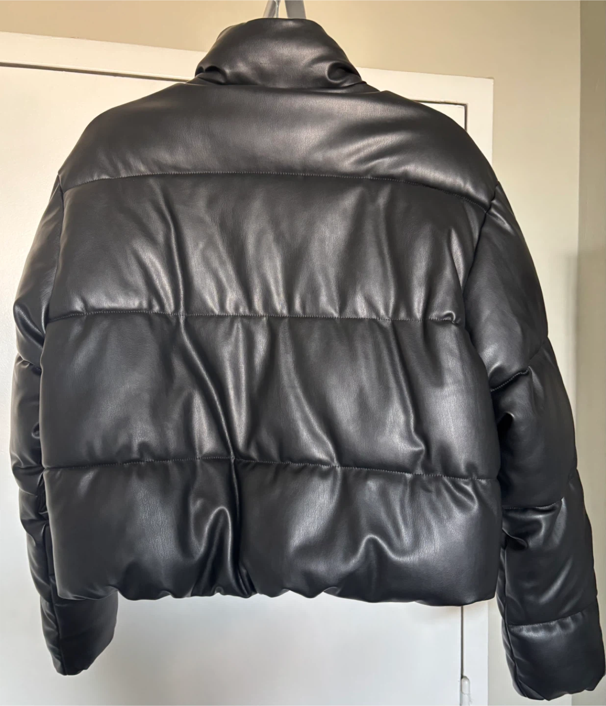 Zara Black Faux Leather Cropped Puffer Jacket - Size S - photo 2