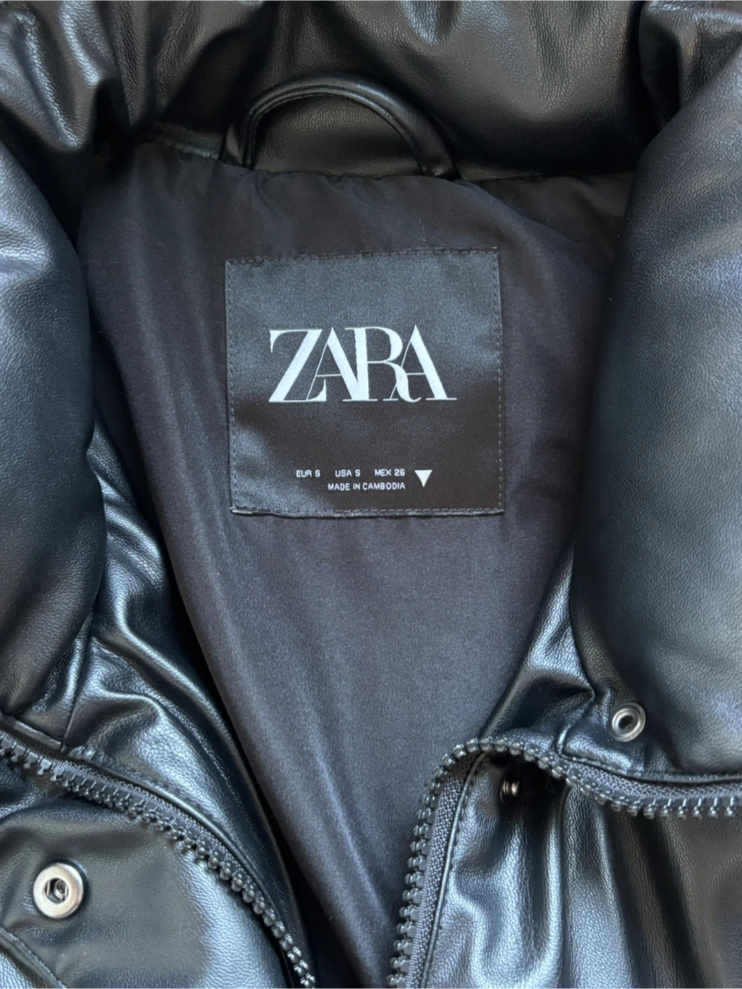 Zara Black Faux Leather Cropped Puffer Jacket - Size S - photo 3