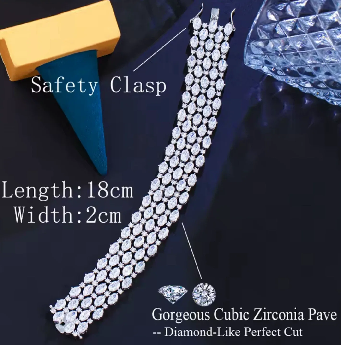 Cubic Zirconia Pave Bracelet, 18cm image indicator(4)