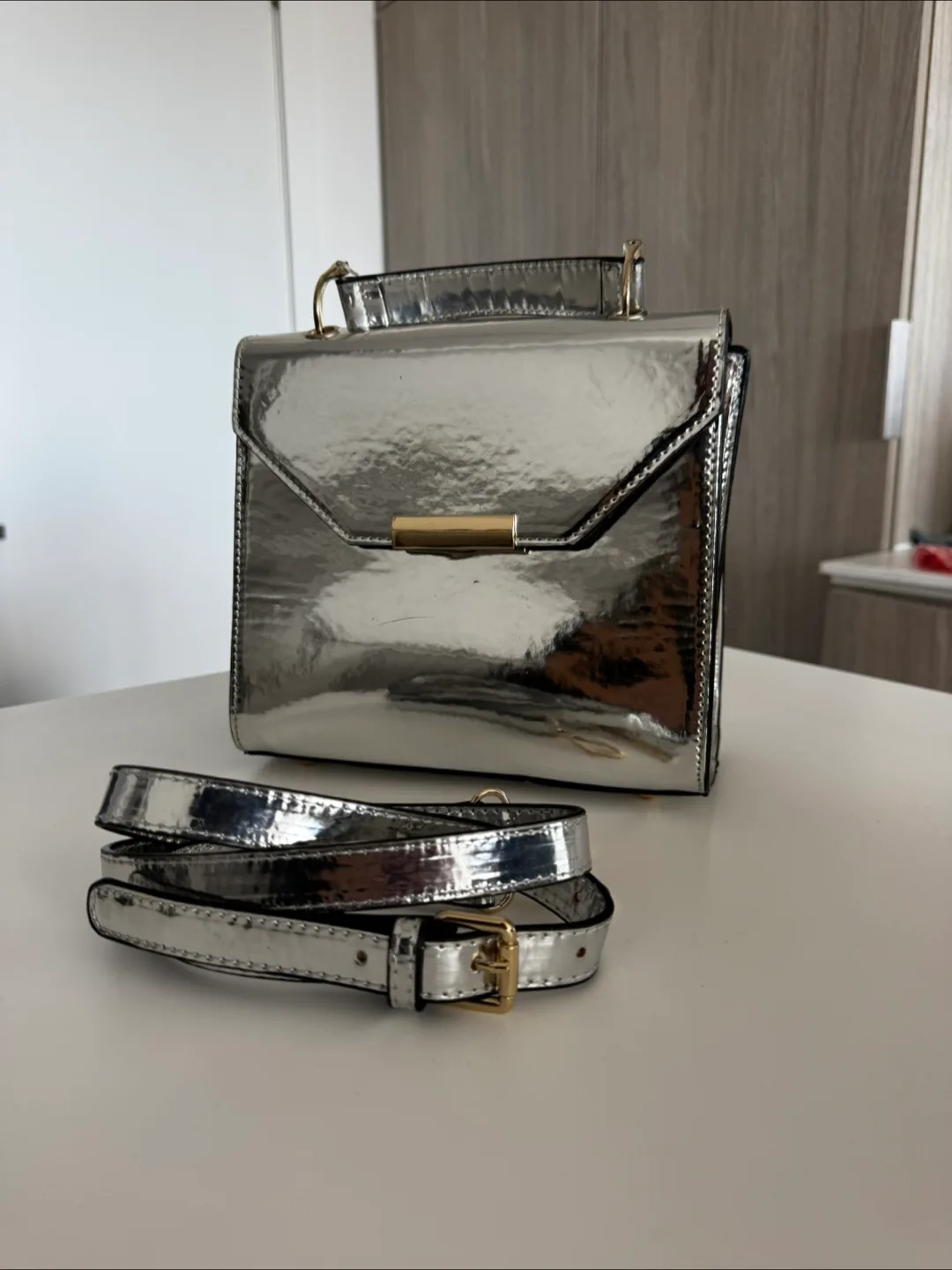 Silver Metallic Handbag with Strap thumbnail