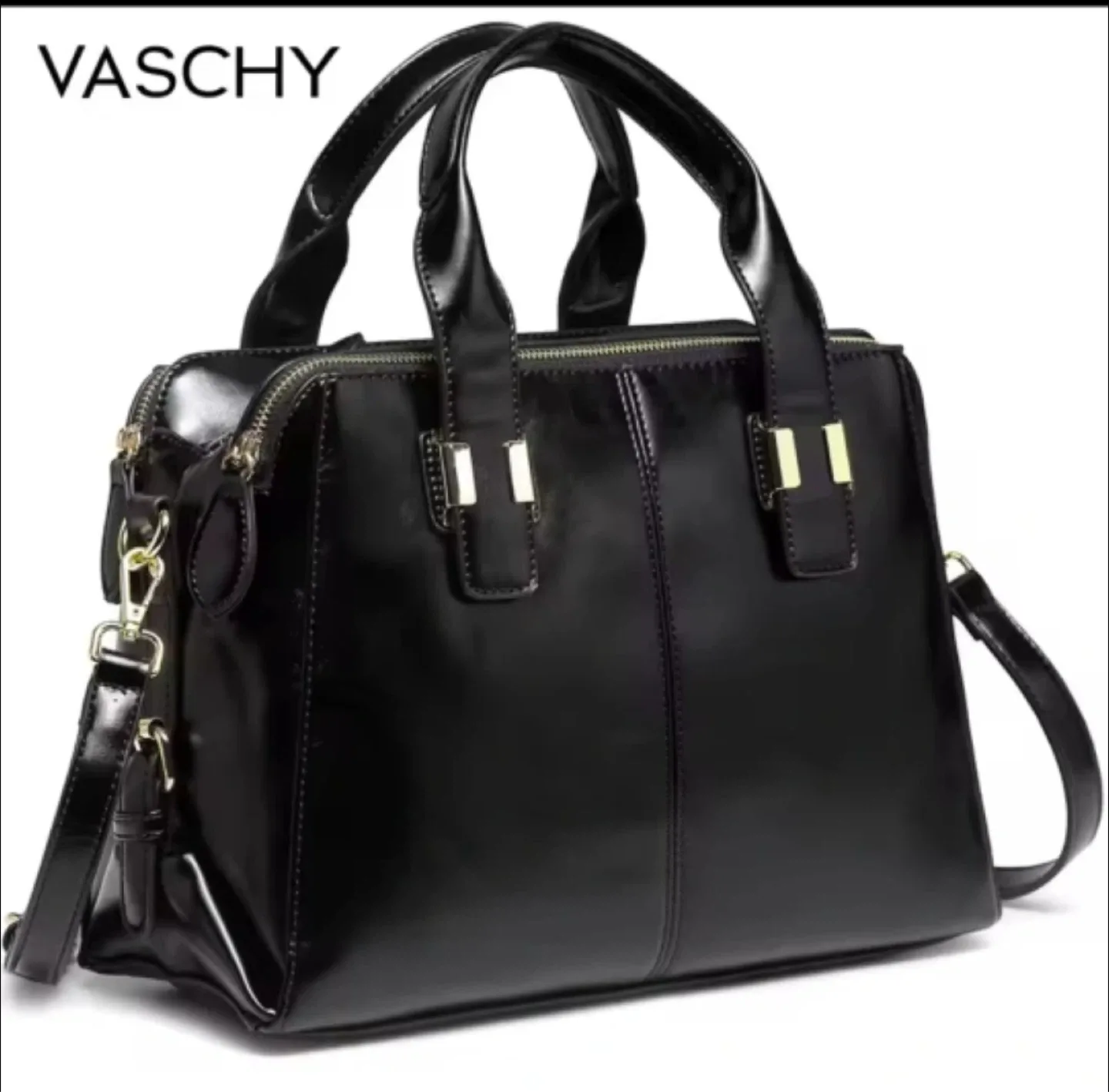 VASCHY Black Leather Satchel Bag🥕 image indicator(2)