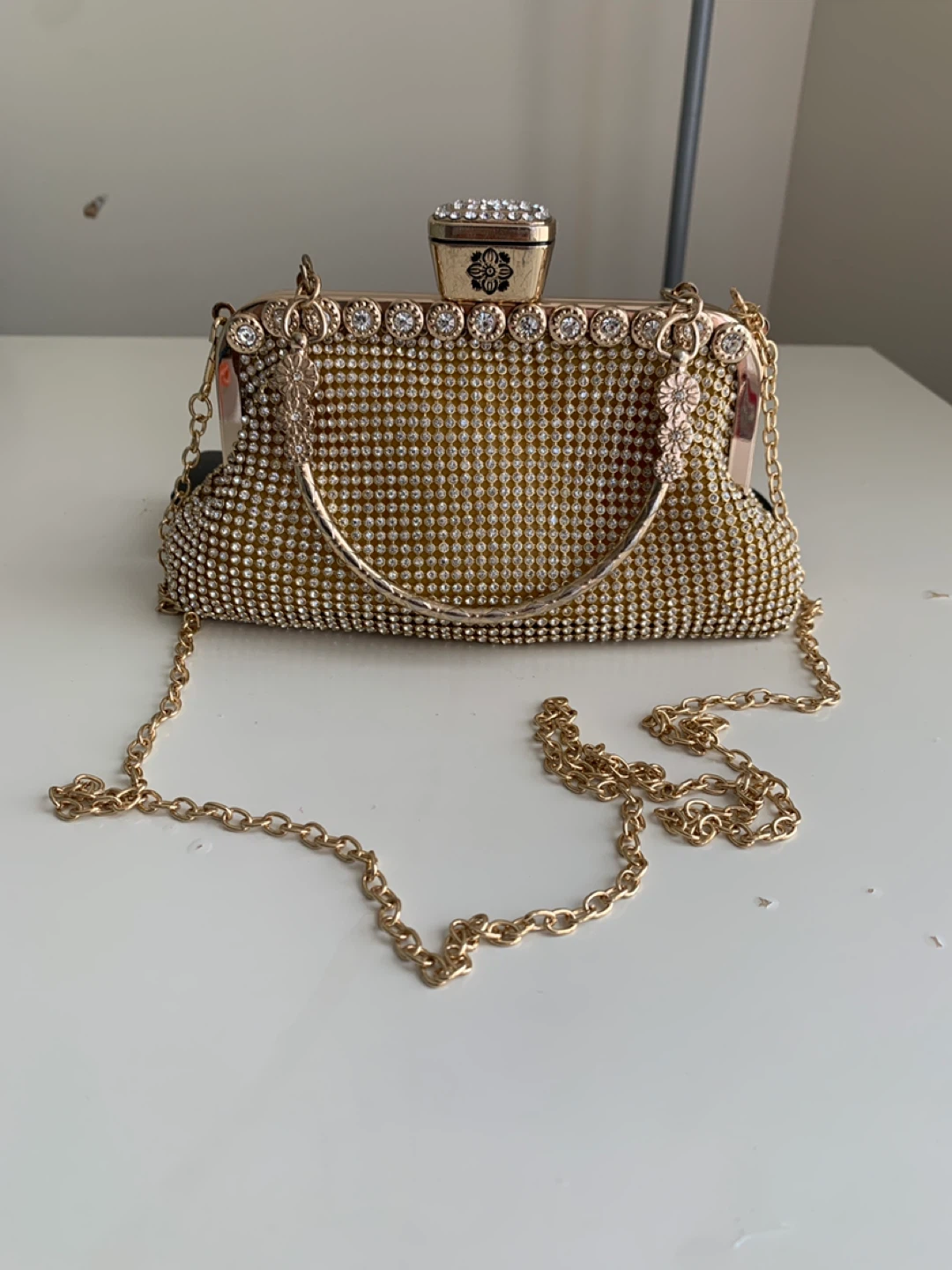 Gold Rhinestone Evening Clutch