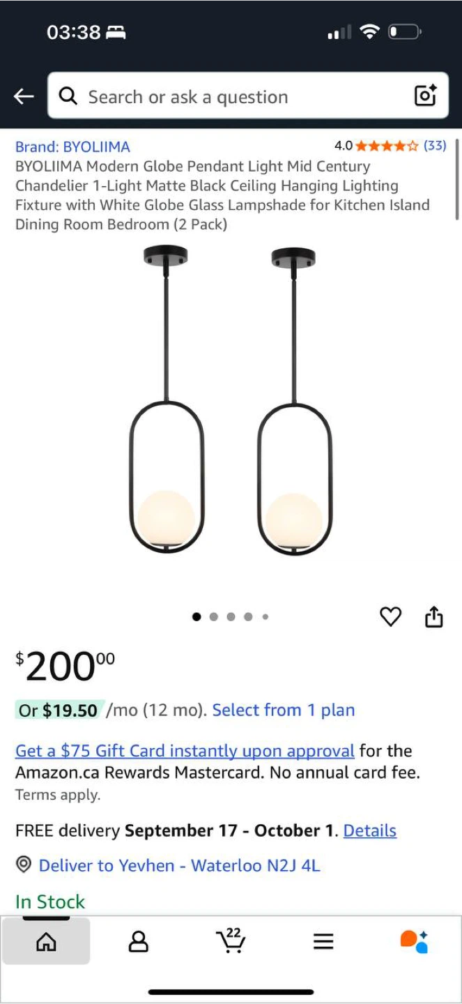 BYOLIIMA Modern Globe Pendant Lights – Set of 2 – NEW
