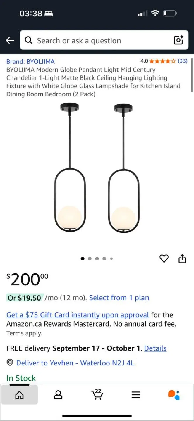 BYOLIIMA Modern Globe Pendant Lights – Set of 2 – NEW thumbnail
