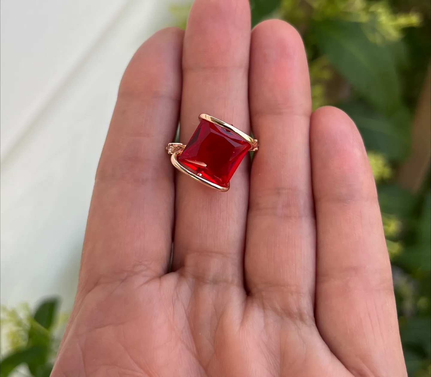 Red Ruby inspired zircon  Ring. Gold plated image indicator(4)