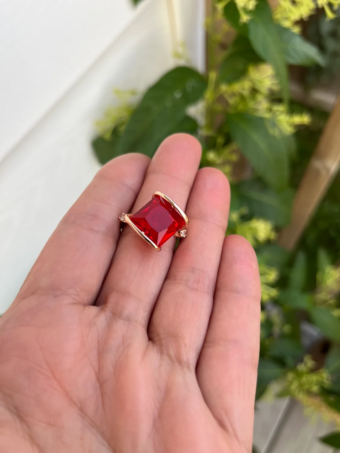Red Ruby inspired zircon  Ring. Gold plated image indicator(2)