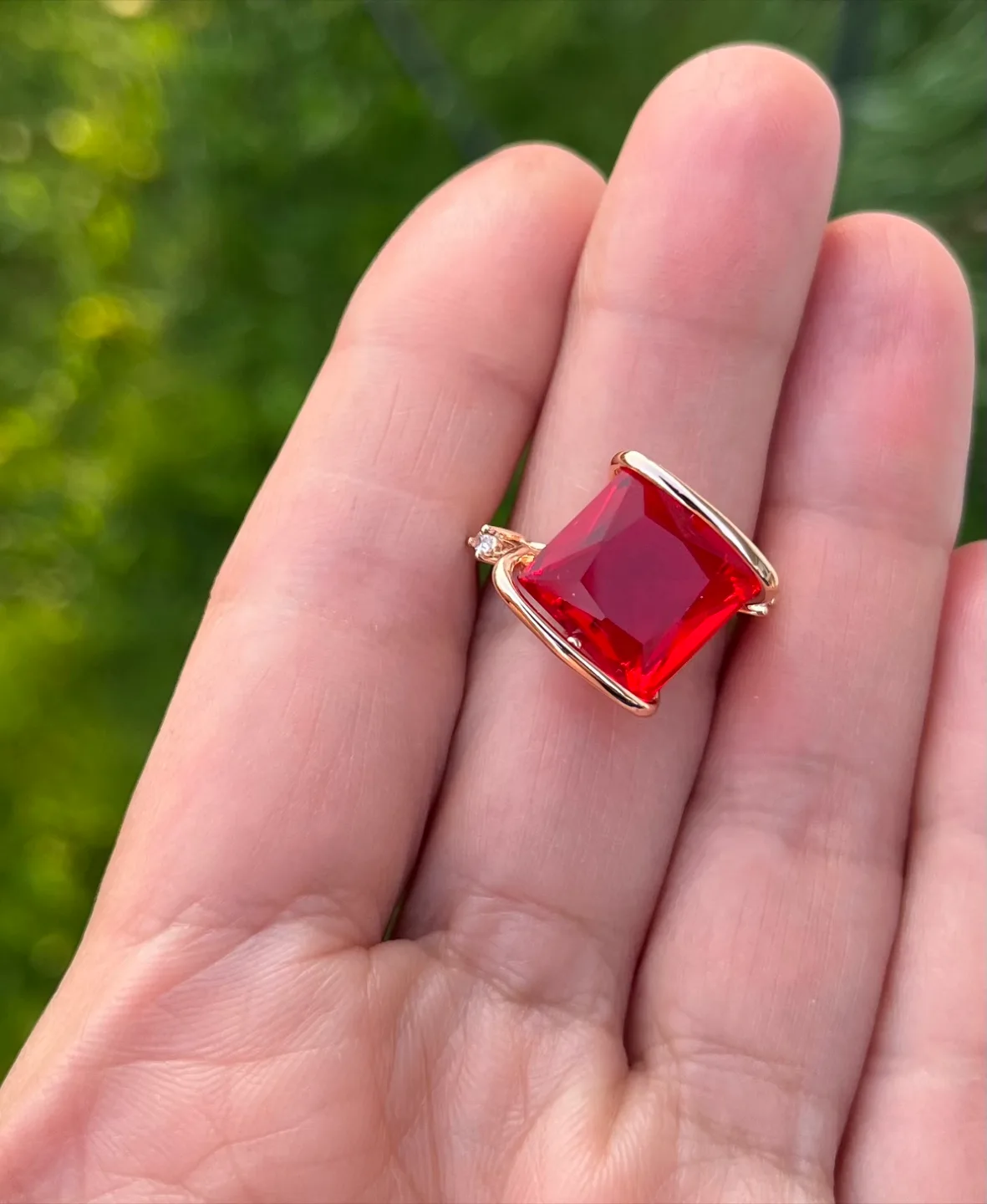 Red Ruby inspired zircon  Ring. Gold plated thumbnail