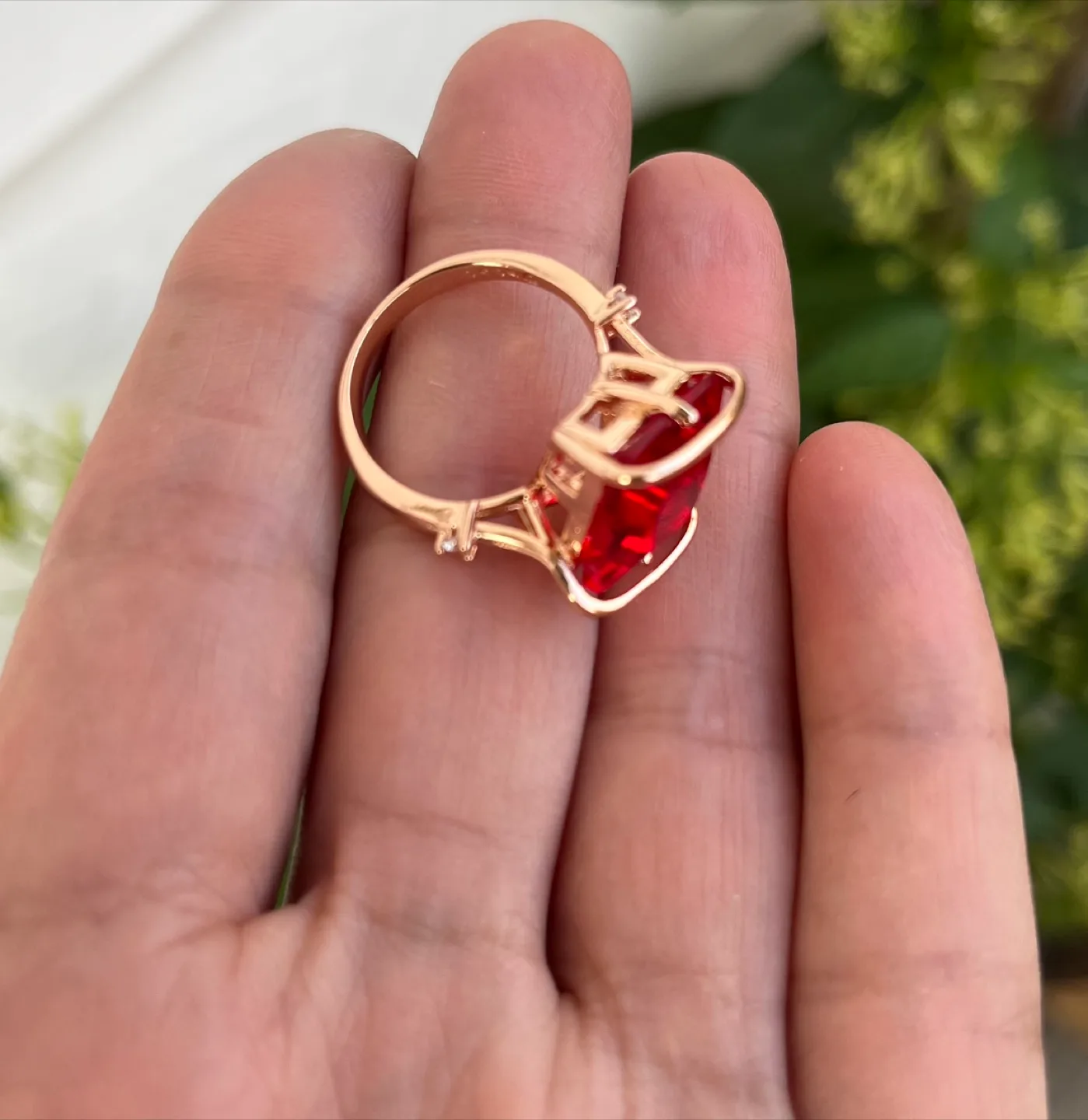 Red Ruby inspired zircon  Ring. Gold plated image indicator(5)