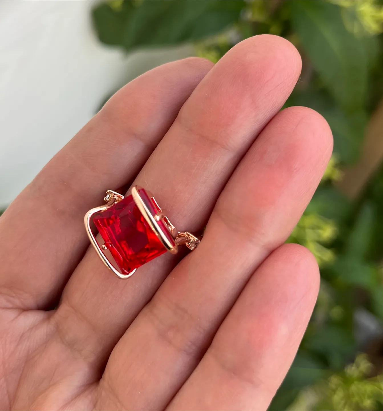 Red Ruby inspired zircon  Ring. Gold plated image indicator(3)