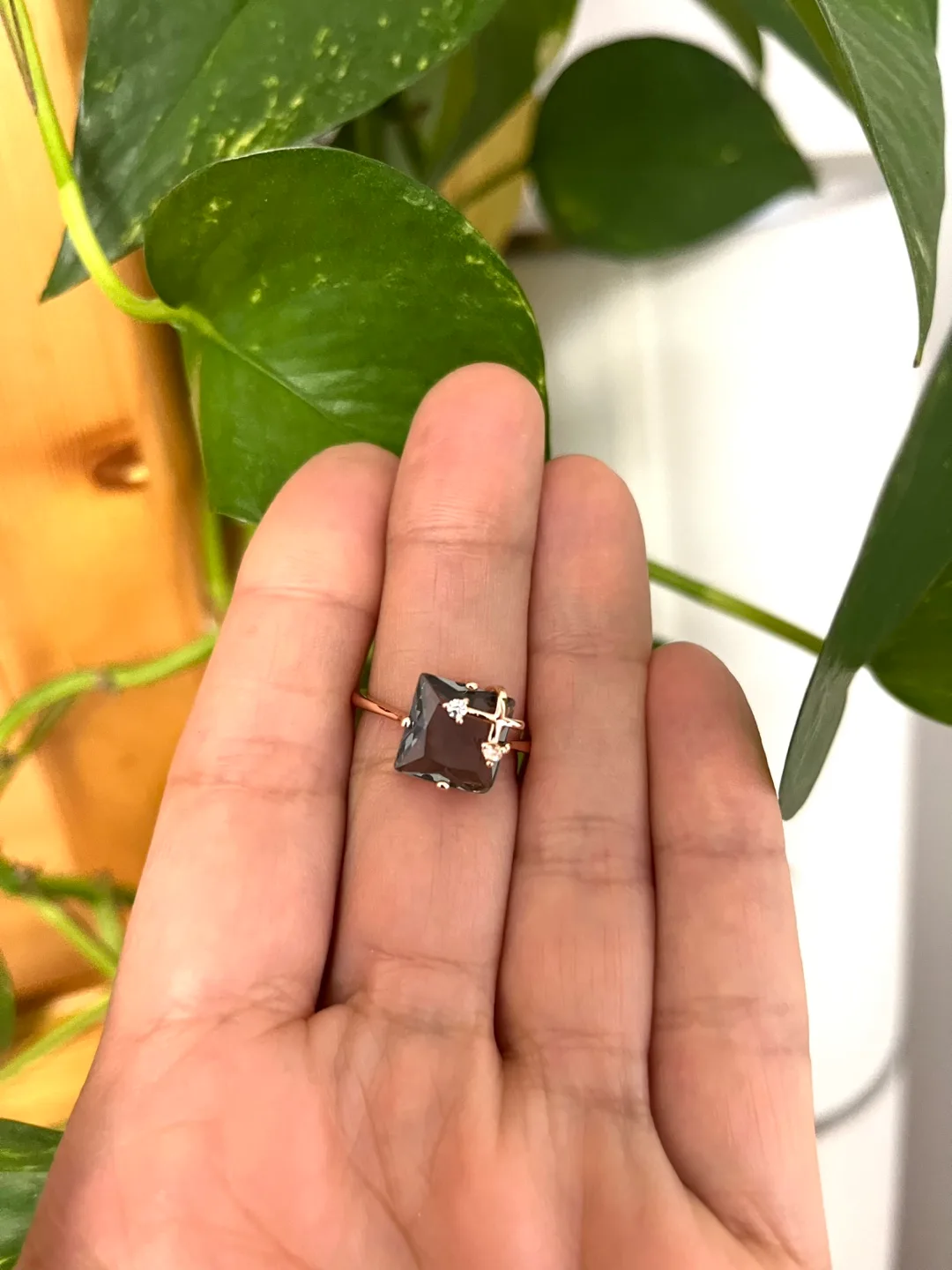 Square grey zircon RingGold plated Size 8 thumbnail