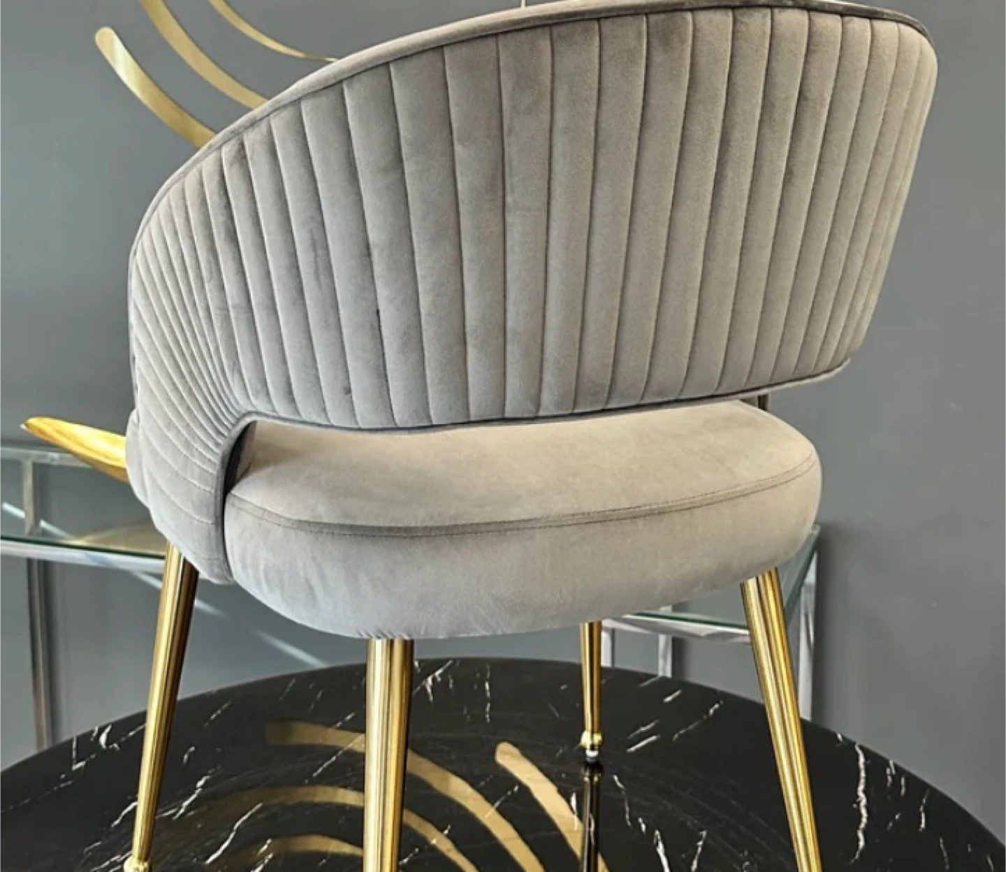 Grey Velvet Dining Chair with Gold Legs - photo 2