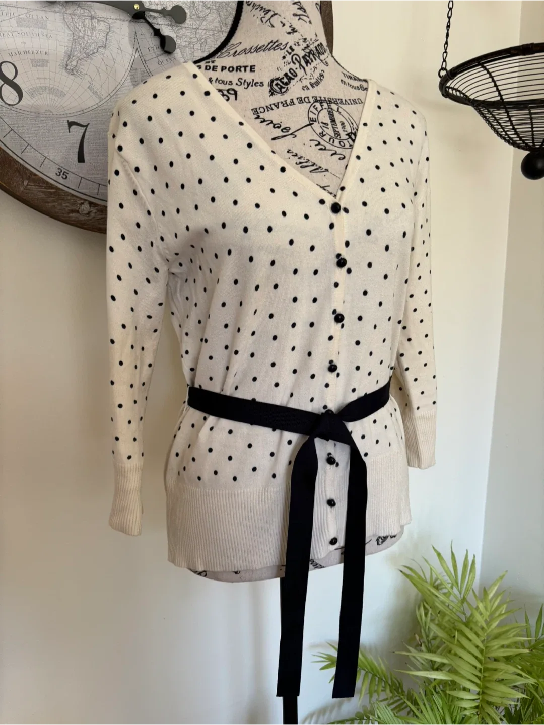 Cleo Cardigan - Cream with Black Polka Dots image indicator(2)