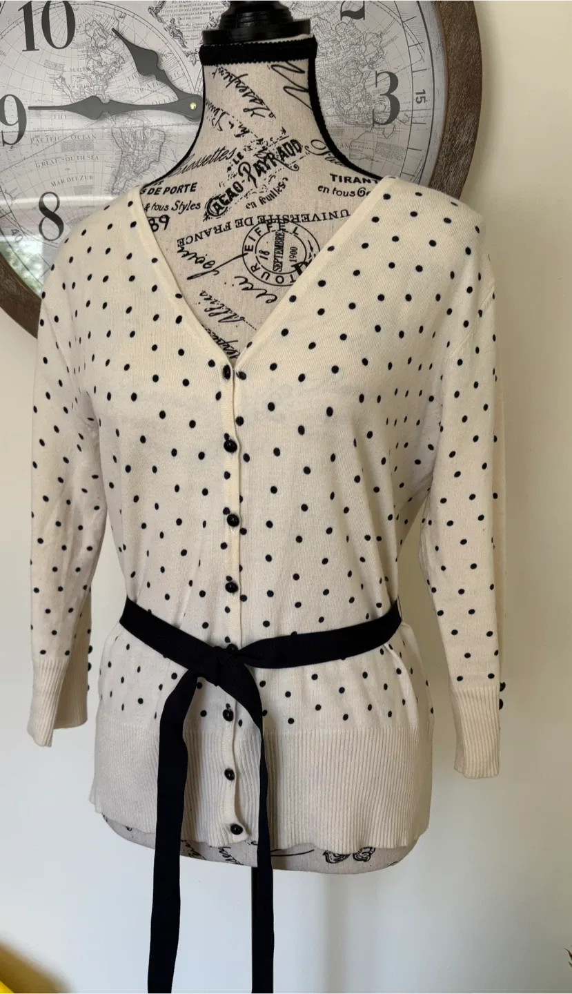 Cleo Cardigan - Cream with Black Polka Dots image indicator(3)