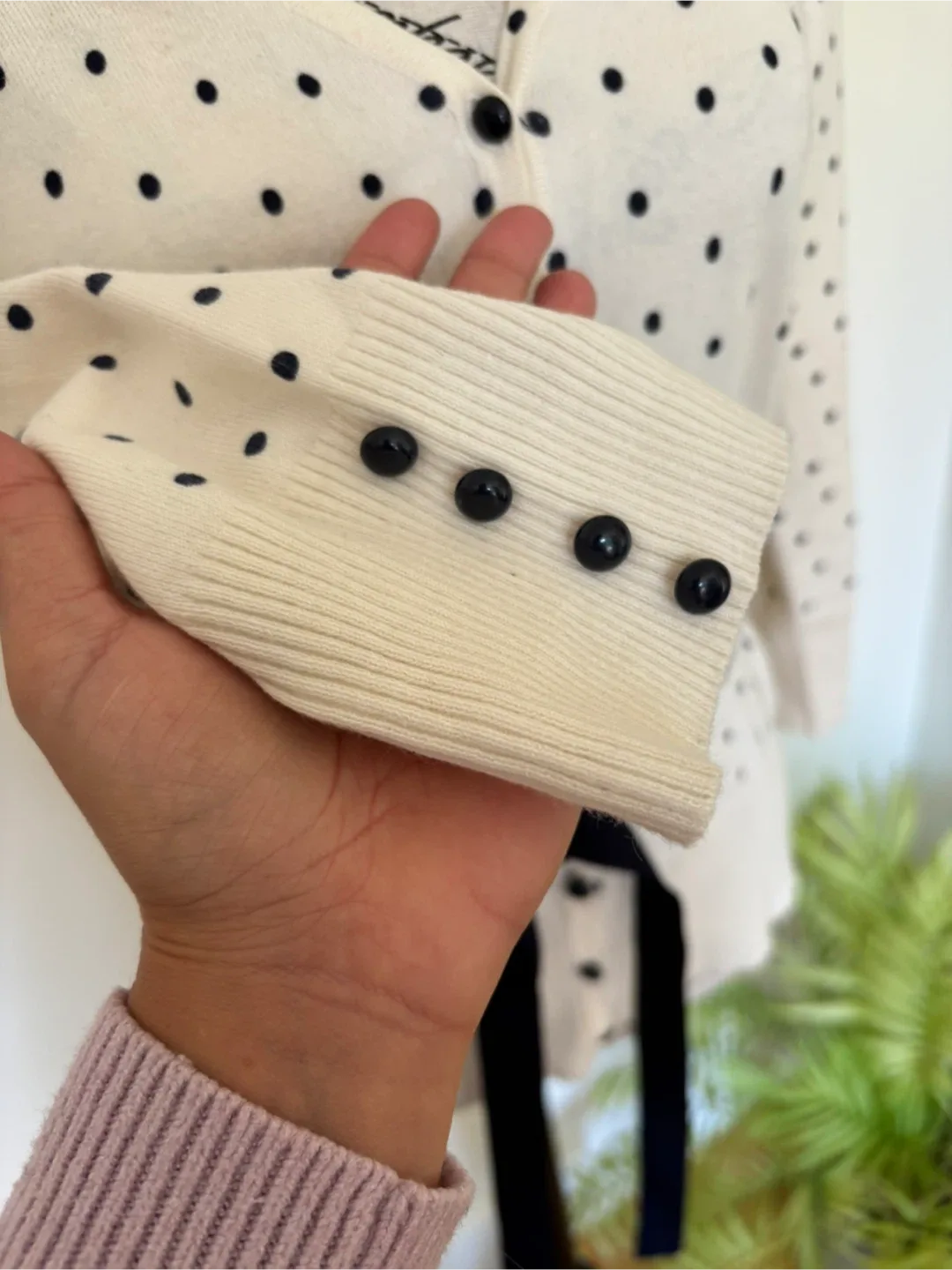 Cleo Cardigan - Cream with Black Polka Dots image indicator(5)