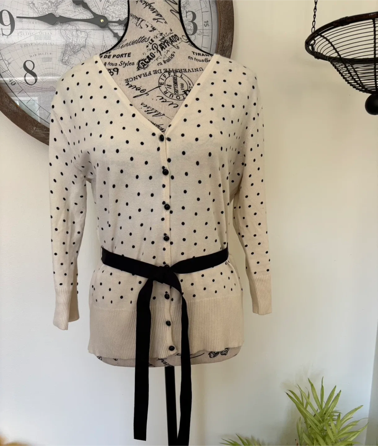 Cleo Cardigan - Cream with Black Polka Dots thumbnail
