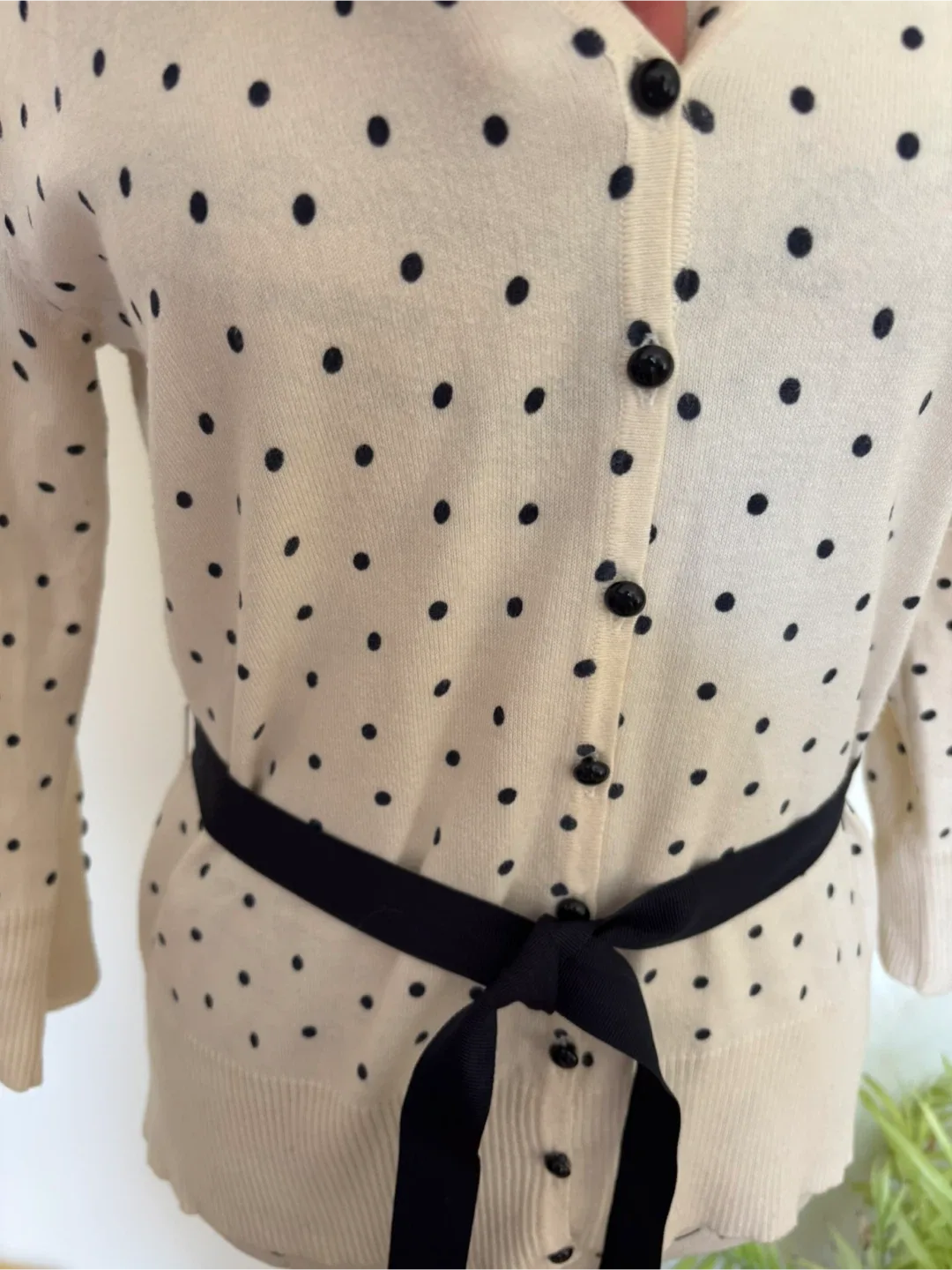 Cleo Cardigan - Cream with Black Polka Dots image indicator(4)